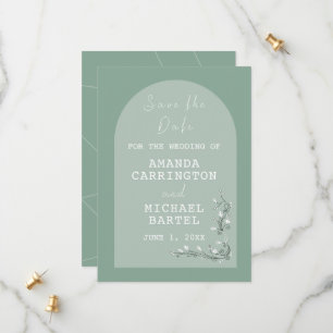 Modern Arch Green Hues Save The Date Card