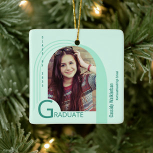 Modern Arch Green Photo Graduation Ceramic Ornament