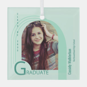 Modern Arch Green Photo Graduation Glass Tree Decoration