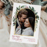 Modern Arch Greenery Gold Merry Christmas 1 Photo Holiday Card<br><div class="desc">This design features a modern greenery arch with a delicate glitter gold frame & gold brush strokes with a single vertical photo. To make advanced changes,  please select 'Click to customise further' option under 'Personalise this template' section. Here,  you can edit/add text boxes,  colour and font.</div>