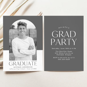 Modern Arch Grey Colour Block Graduation Party Invitation
