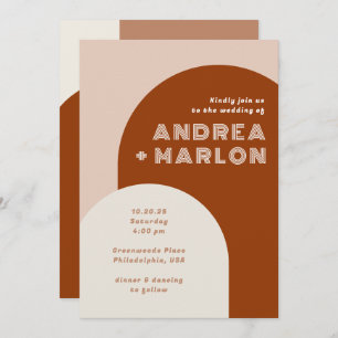 Modern Arch Groovy Retro Terracotta Wedding Invitation