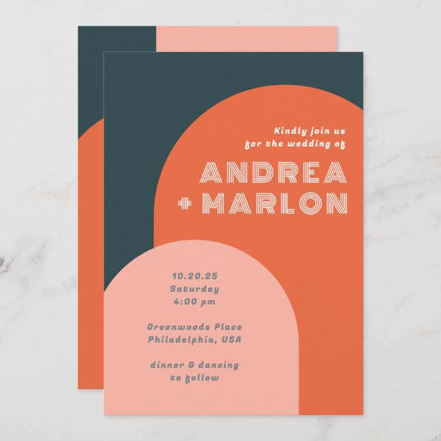 Modern Arch Groovy Retro Wedding Invitation (Front/Back)