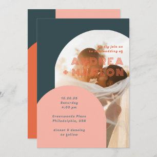 Modern Arch Groovy Retro Wedding Photo Overlay Invitation