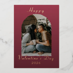 Modern Arch Happy Valentine's Day Photo Foil Holiday Card