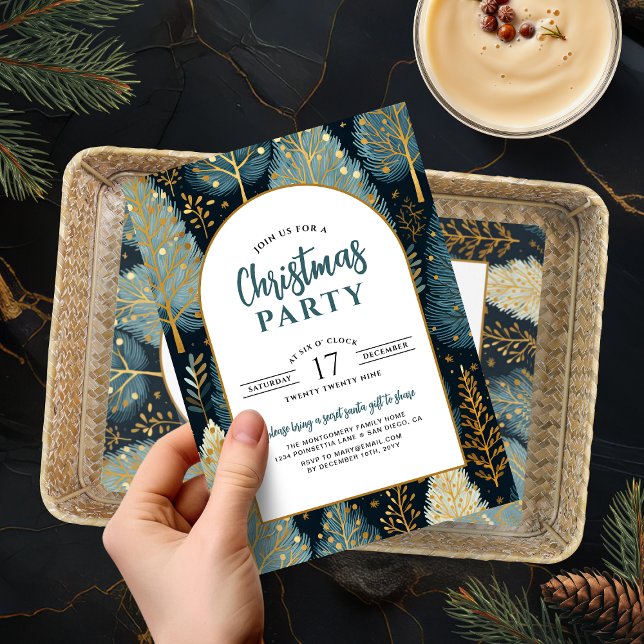 Modern Arch Holiday Forest Custom Christmas Party Invitation (Modern Arch Holiday Forest Custom Christmas Party Invitation)