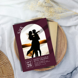 Modern Arch I Photo I Wine Berry I Wedding Invitation