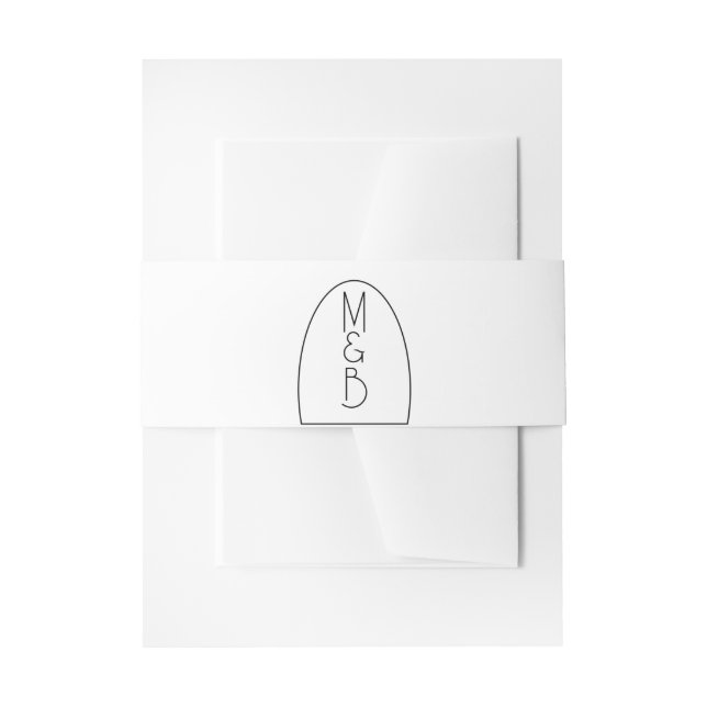Modern  Arch Initial Black White Wedding   Invitation Belly Band (Front Example)