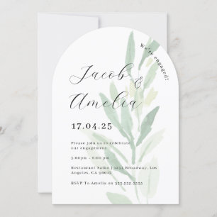 Modern Arch Leaf Engagement Party   Invitation
