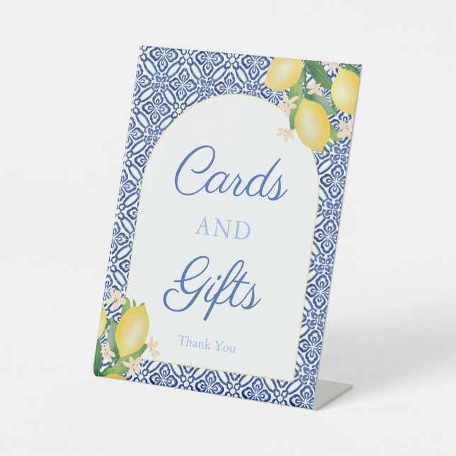 Modern Arch Lemons Cards And Gifts Baby Shower Pedestal Sign (Front)
