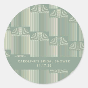 Modern Arch Line Art Sage Custom Bridal Shower Classic Round Sticker
