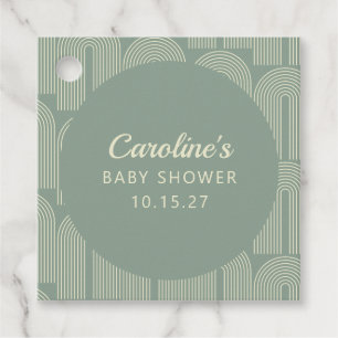 Modern Arch Line Art Sage Green Baby Shower Custom Favour Tags