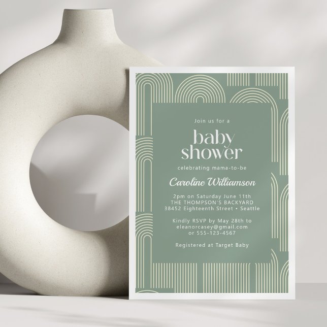 Modern Arch Line Art Sage Green Baby Shower Invitation (Creator Uploaded)
