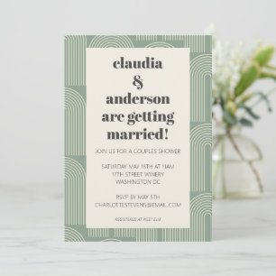 Modern Arch Line Art   Sage Green Couples Shower Invitation