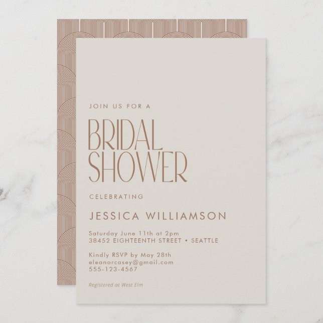 Modern Arch Lines Geometric Brown Bridal Shower  Invitation (Front/Back)