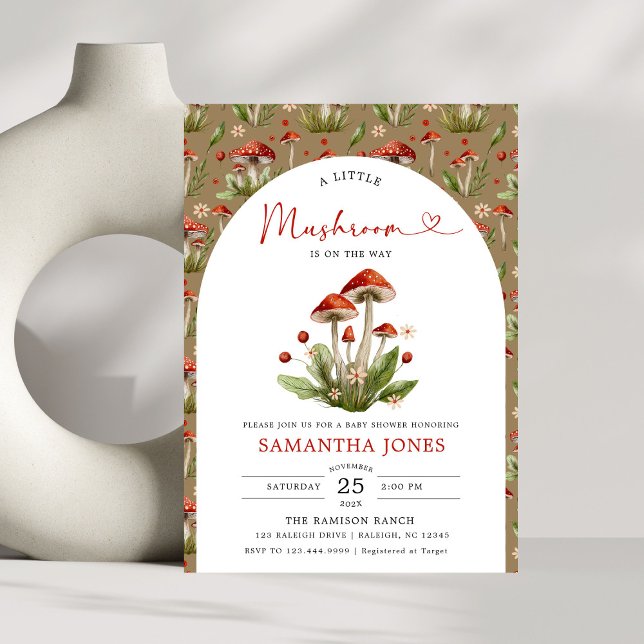 Modern Arch Little Mushroom Baby Shower Invitation (Creator Uploaded)
