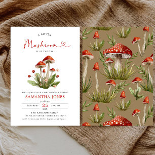 Modern Arch Little Mushroom Baby Shower Invitation