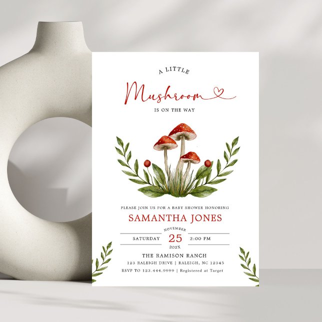 Modern Arch Little Mushroom Baby Shower Invitation (Creator Uploaded)