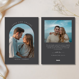 Modern Arch Love and Thanks Newlywed Photo Holiday Card