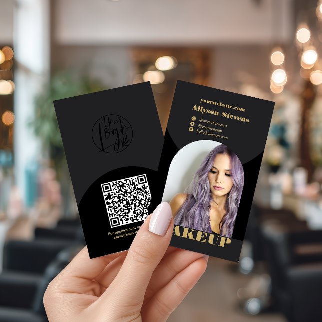 Modern arch makeup black gold photo qr code logo business card (Modern arch makeup black gold photo qr code logo business card)