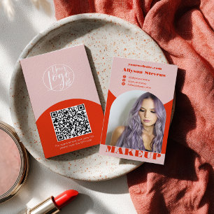 Modern arch makeup blush red photo qr code logo business card