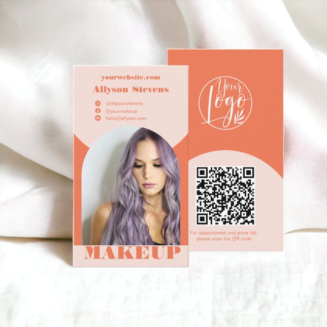 Modern arch makeup coral photo qr code logo business card (Modern arch makeup coral photo qr code logo business card)
