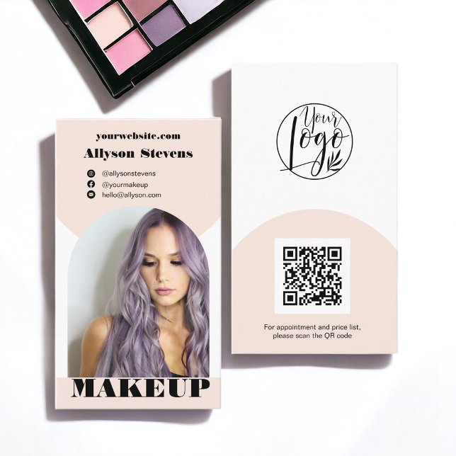 Modern arch makeup pink photo qr code logo business card (Modern arch makeup pink photo qr code logo business card)