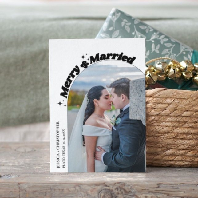 Modern Arch  Merry & Married  Christmas Wedding Holiday Card (Creator Uploaded)