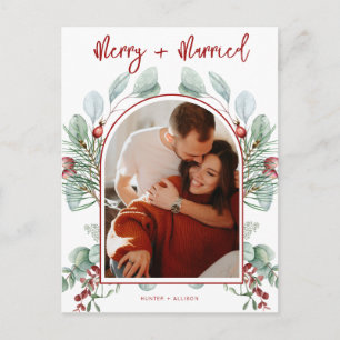 Modern Arch Merry + Married Postcard