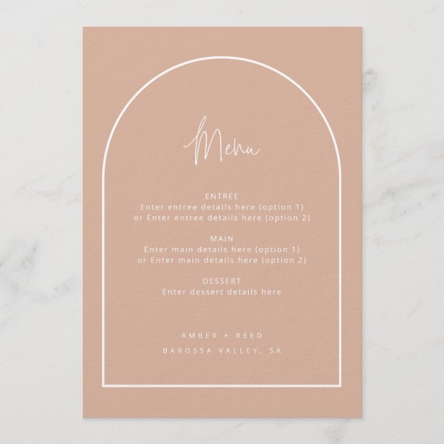 Modern Arch Minimal Script Blush Pink Wedding Menu (Front)