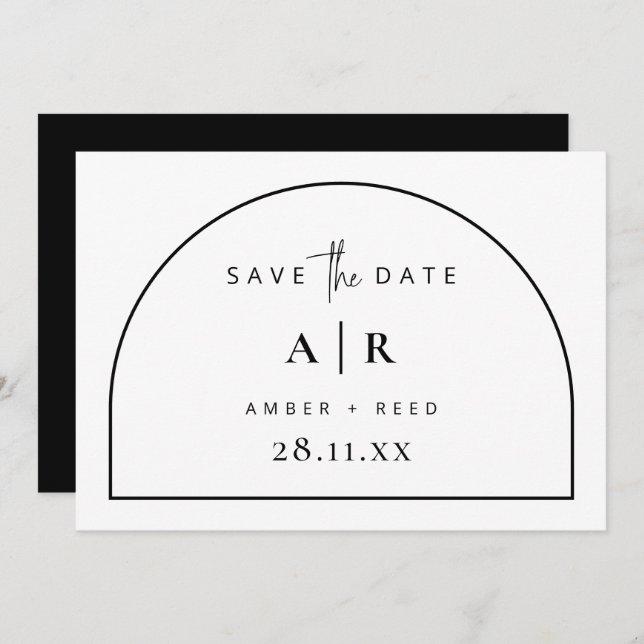 Modern Arch Minimal Wedding Black & White Save The Date (Front/Back)