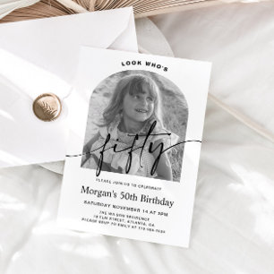Modern Arch Minimalist Photo 50th Birthday Invitation