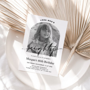 Modern Arch Minimalist Photo 80th Birthday Invitation