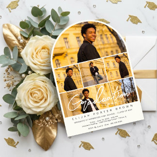 Modern Arch Multi Photo Collage Graduate TMF26 Invitation