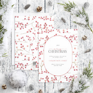 Modern Arch Natural Red Berry Merry Christmas Holi Holiday Card