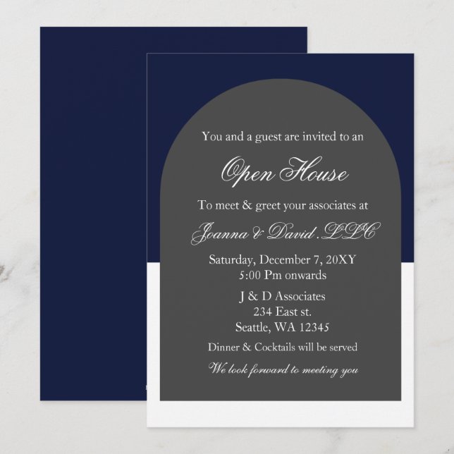 Modern Arch Navy Business Corporate Party  Invitation (Front/Back)