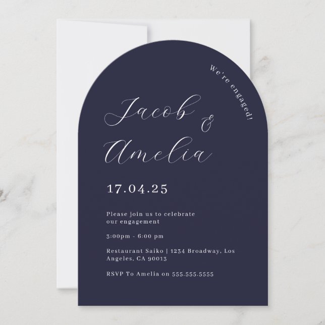 Modern Arch Navy Engagement Party   Invitation (Front)