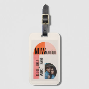 Modern Arch, Orange and Pink, Newlywed Luggage Tag