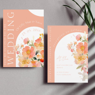 Modern Arch Orange Peach Floral Wedding Invitation