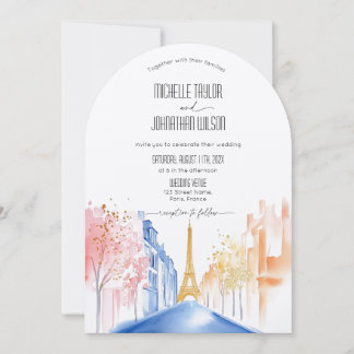 Modern Arch Paris Eiffel Tower Destination Wedding Invitation