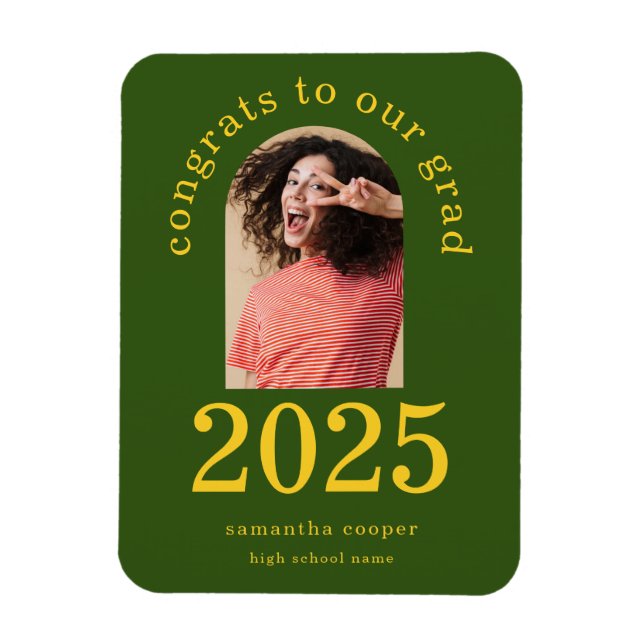 Modern Arch Photo 2024 Grad Green Announcement Magnet (Vertical)