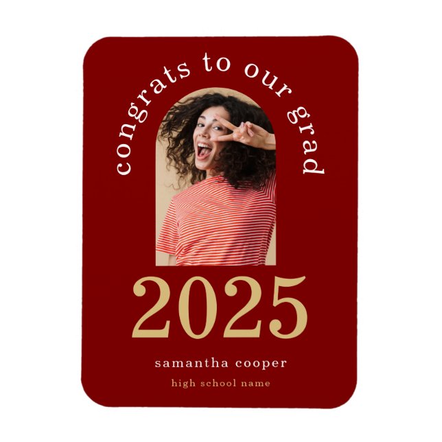 Modern Arch Photo 2024 Grad Maroon Announcement Magnet (Vertical)