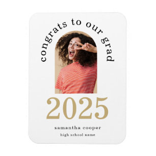 Modern Arch Photo 2024 Grad White Announcement Magnet