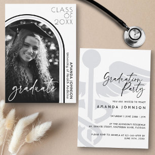 Modern Arch Photo Black White Nurse Graduation  Invitation