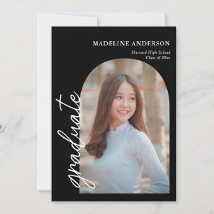 Modern Arch Photo Collage Black Graduation Invitation