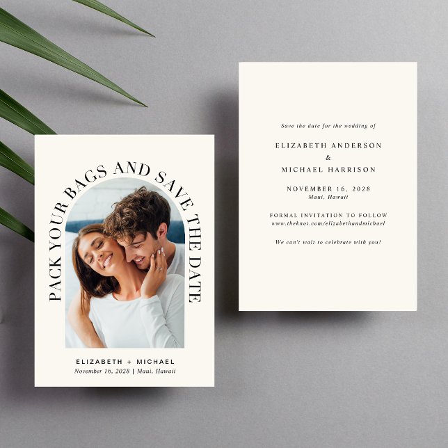 Modern Arch Photo Destination Cream Wedding Save The Date (Celebrate your love story with a save the date showcasing your photo in an elegant arch frame)