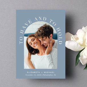 Modern Arch Photo Dusty Blue Wedding Invitation