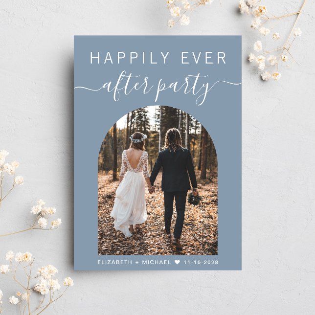 Modern Arch Photo Dusty Blue Wedding Reception Invitation (Creator Uploaded)