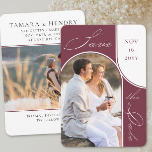 Modern Arch Photo Elegant Calligraphy Burgundy Save The Date