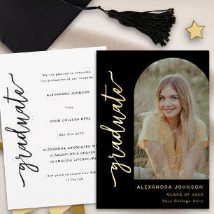 Modern Arch Photo Elegant Gold Script Graduation 